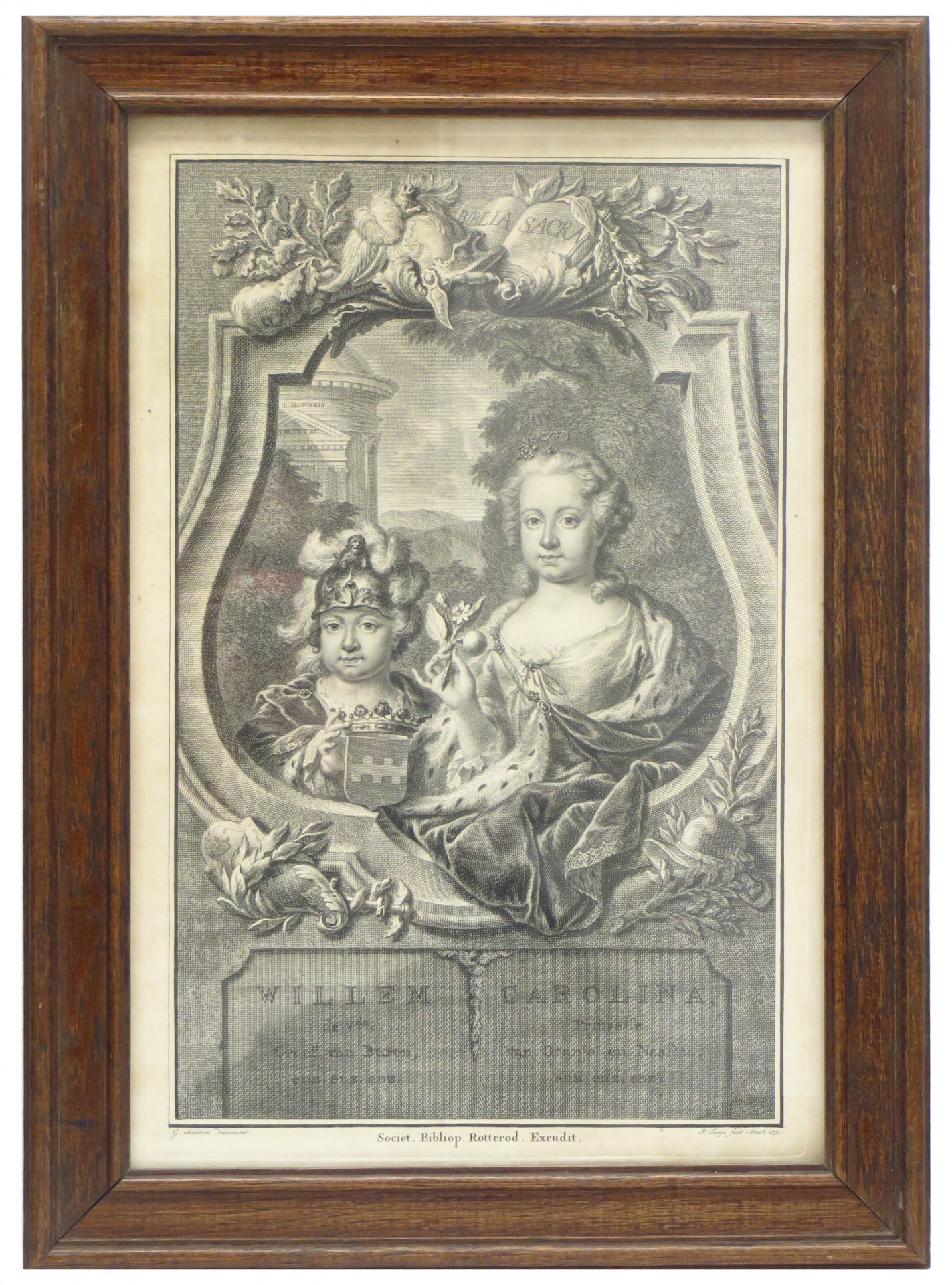 WILLEM V/CAROLINA - PORTRET. Willem V, Graaf van Buren en zijn zus, Carolina, Prinses van Oranje Nassau op jonge leeftijd. Door Pieter Tanj fecit 1751