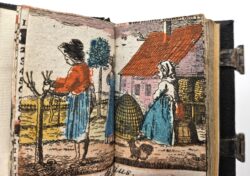 Rare Almanac with 12 folding coloured woodcut illustraions for each month.